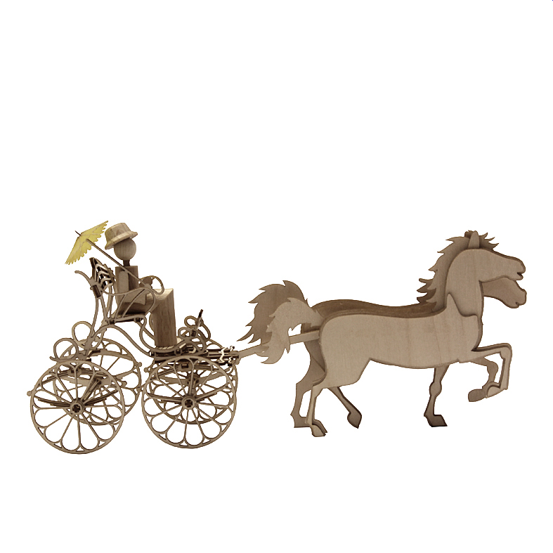 Bastelset Pferdegespann Damenpheaton eine Kutsche mit Figuren, natur