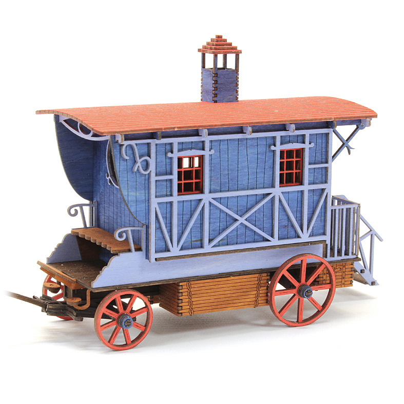 Holzbausatz Fuhrwerk Zigeunerwagen ohne Figuren farbig