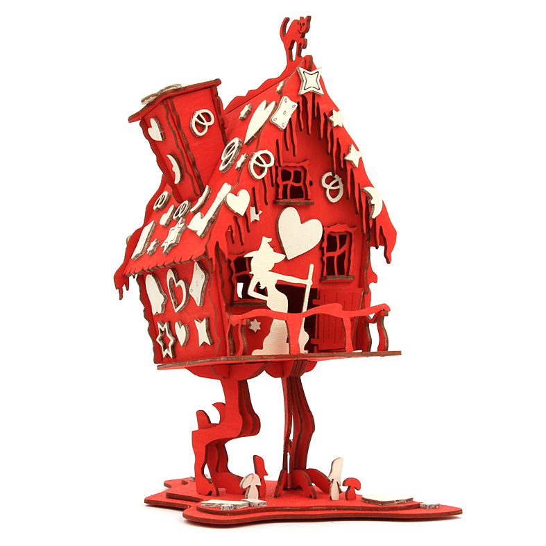 Bastelset Räucherhaus Hexenhaus auf Hühnerbein klein, rot-weiß