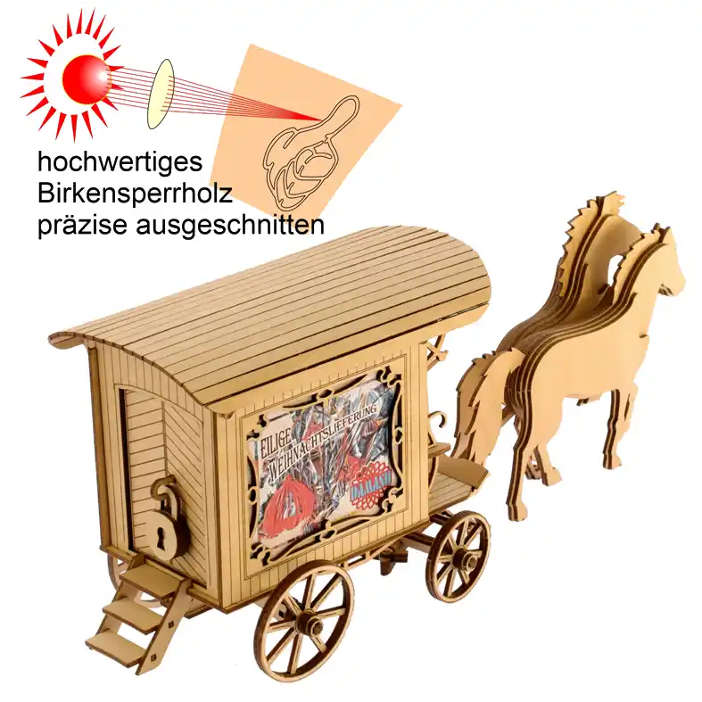 Holzbausatz Kutsche Kastenwagen DAMASU Holzkunst aus dem Erzgebirge