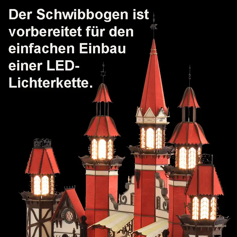 Bastelsatz Schwibbogen Stadtkulisse Weihnachtsberg DAMASU Holzkunst aus dem Erzgebirge