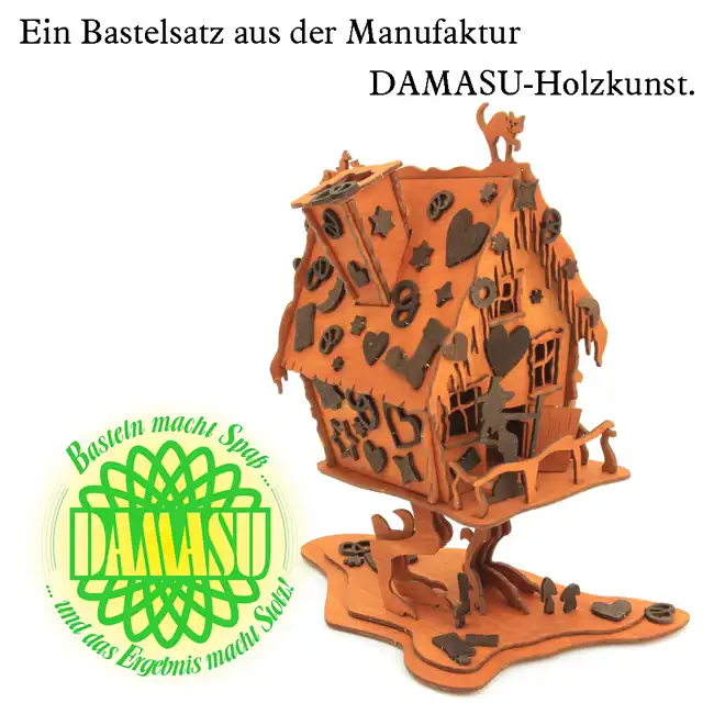 Bastelsatz Räucherhaus Hexenhaus DAMASU Holzkunst aus dem Erzgebirge