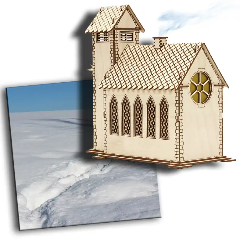 Bastelset Räucherhaus Kirche mit Herrenhuter Stern DAMASU Holzkunst aus dem Erzgebirge