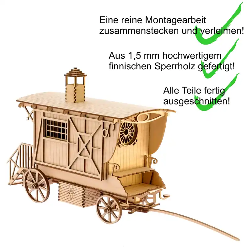 Holzbastelset Kutsche Zigeunerwagen DAMASU Holzkunst aus dem Erzgebirge