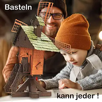 Bastelset Räucherhaus Windmühle, Bastelsatz, DAMASU, Erzgebirge, Holzkunst, selber bauen, Weihnachten, basteln, Seiffen