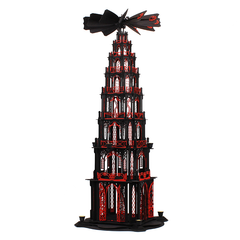 Weihnachtspyramide selber machen, Bausatz Gotikpyramide mit 7 Et., schwarz/rot